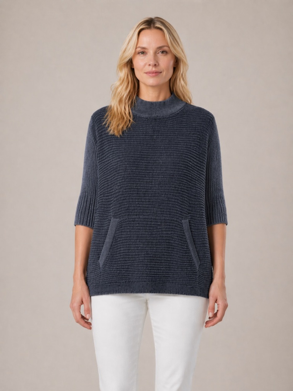 Cullen 100% cotton women’s chambray blue poncho sweater